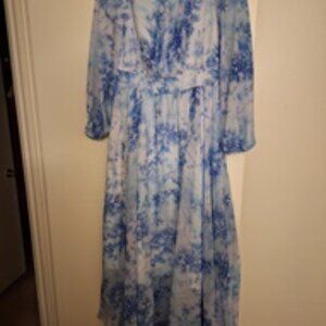NWT Blue and White Flowy dress with sheer sleeves  Size M